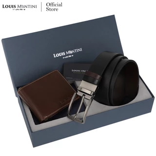 [ส่งด่วนฟรี] Louis Montini Gift Set Boxset Wallet and Belt ชุดกิ๊ฟเซ็ท กระเป๋าสตางค์ และ เข็มขัดหนังแท้ LM-GS#1