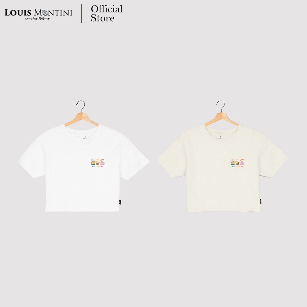 [Clearance sale] Louis Montini (Nekomeow) เสื้อครอปผู้หญิง 100% Cotton Women Crop tops (Have a happy day) LMTS09