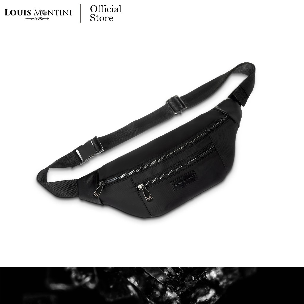 [Clearance sale] Louis Montini (ONYX) กระเป๋าคาดอก Belt bag กระเป๋าผ้าไนล่อนผสมหนังวัวแท้ ONX05