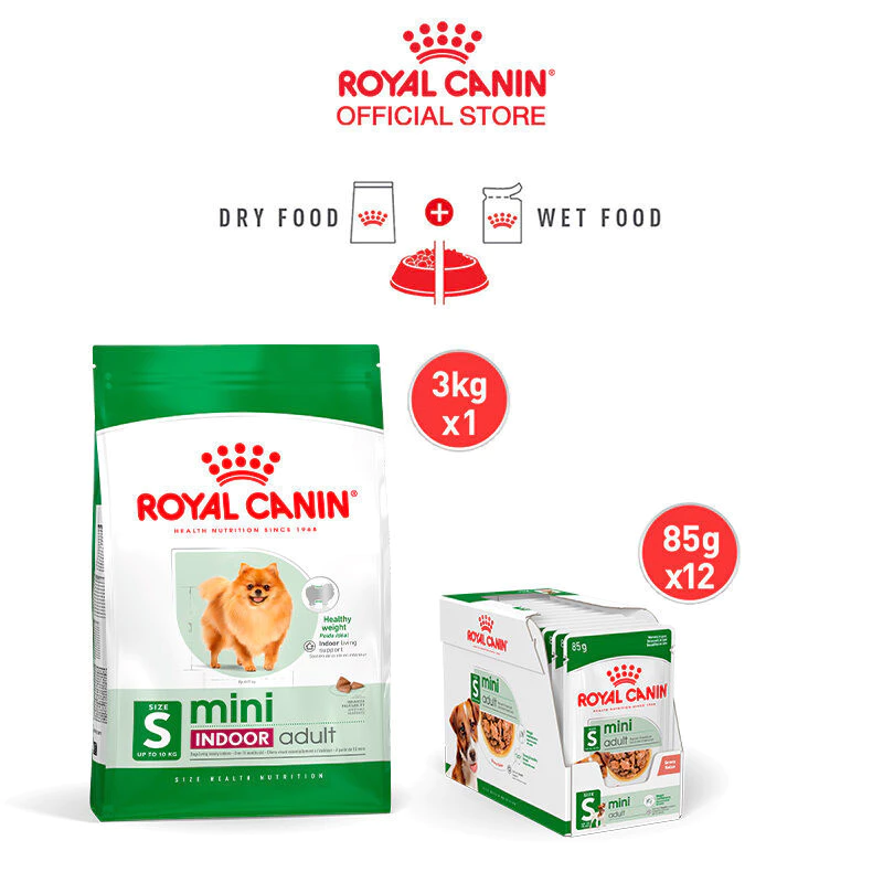 [เซตคู่สุดคุ้ม] Royal Canin Mini Indoor Adult 3kg+Royal Canin Mini Adult Pouch Gravy สุนัขพันธุ์เล็ก อายุ 10 เดือนขึ้นไป