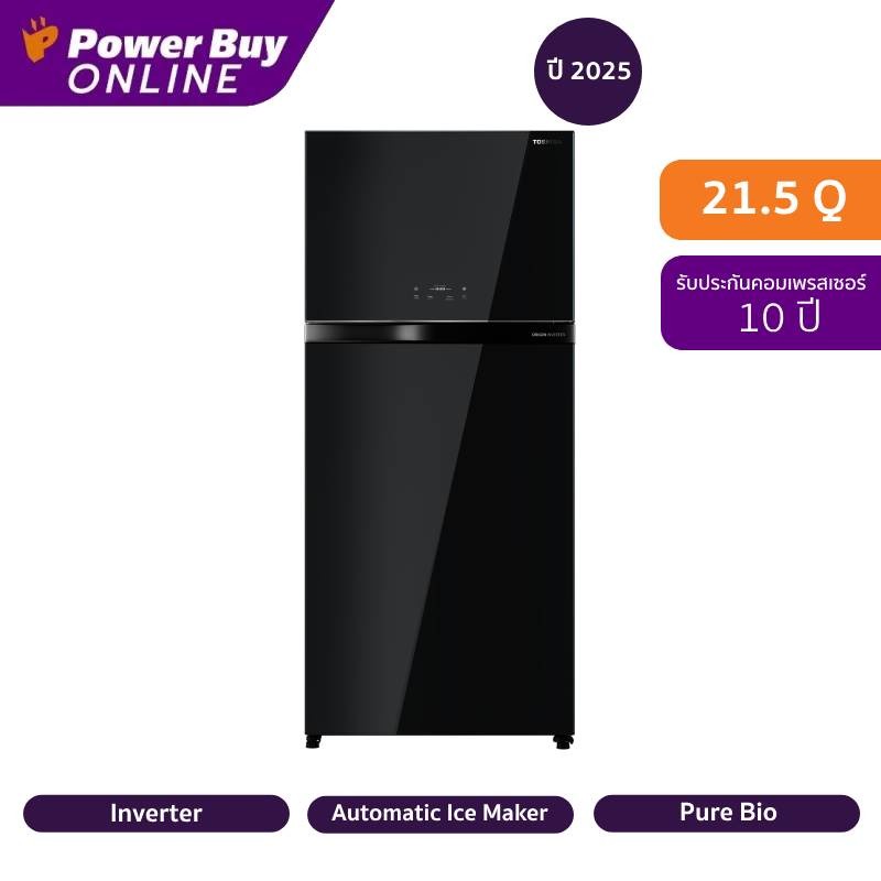 Toshiba ตู้เย็น 2 ประตู 21.5 คิว Inverter (สีดำกระจก) รุ่น GR-RT835WE-PGTH(XK)