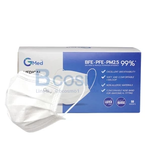 หน้ากากอนามัยทางการแพทย์ 3 ชั้น Gmed Mask บรรจุ 50 ชิ้นต่อกล่อง มาตรฐาน ASTM F2100