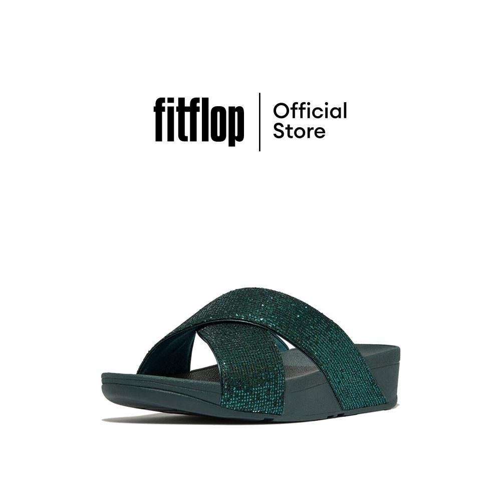 FITFLOP LULU GLITTERBALL CROSS SLIDES รองเท้าแตะผู้หญิง รุ่น IG1-B91 สี METALLIC DEEP TEAL