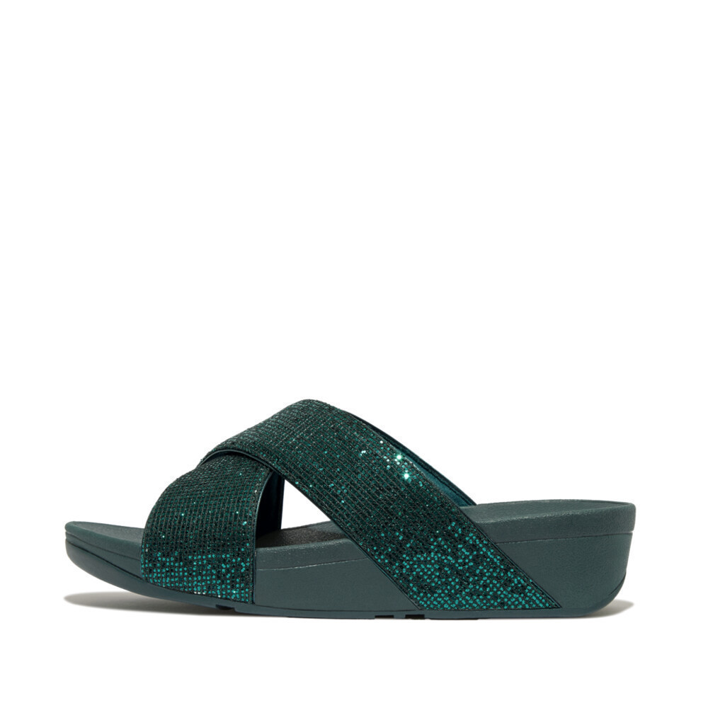 FITFLOP LULU GLITTERBALL CROSS SLIDES รองเท้าแตะผู้หญิง รุ่น IG1-B91 สี METALLIC DEEP TEAL
