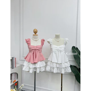 เสื้อสายเดี่ยวโบว์หน้า แต่งแขนระบาย 🎀bow tops🎀