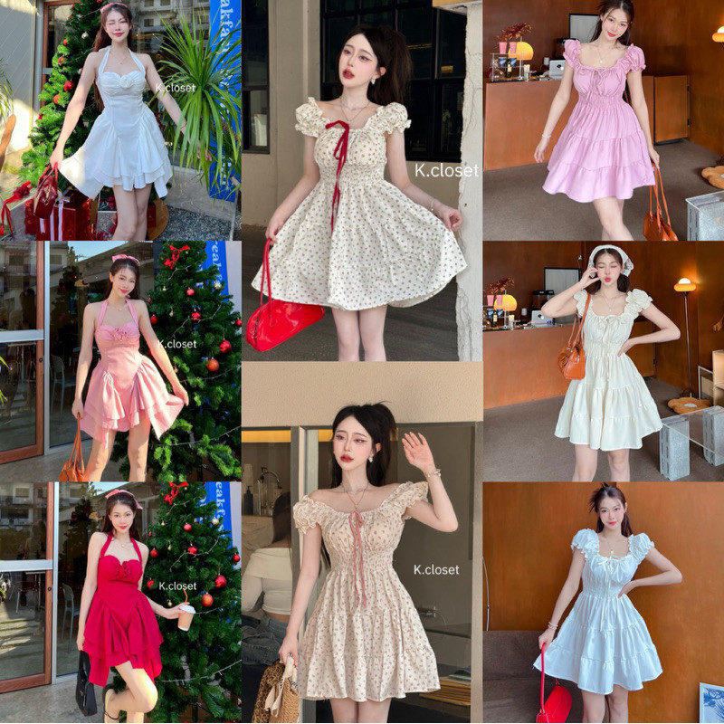 เดรสแขนตุ๊กตาลายดอก เดรสสาวอวบใส่ได้มีถึงอก 45 เดรสน่ารัก เสื้อผ้าผู้หญิง