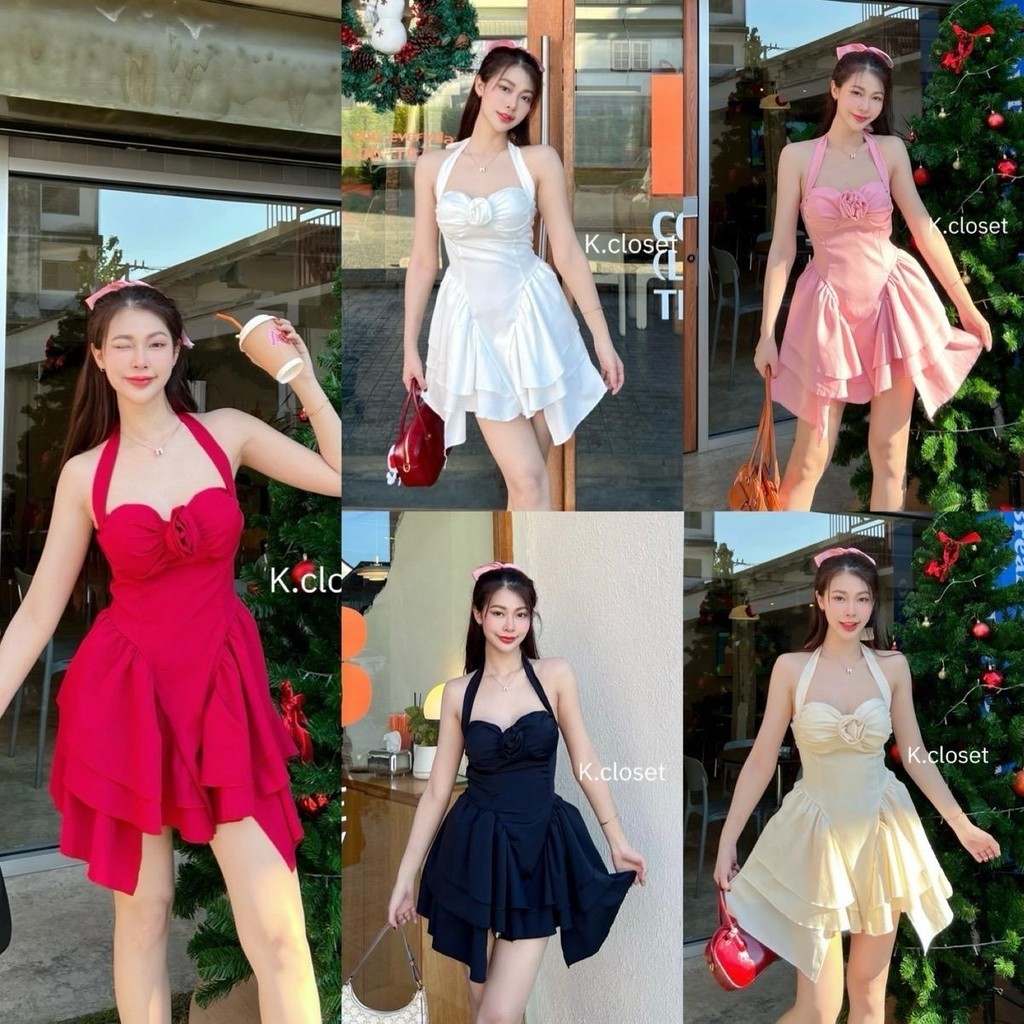 เดรสคล้องคอ สไตล์เวียดนาม ดีเทลน่ารักมาก เดรสสาวอวบใส่ได้อกถึง 45