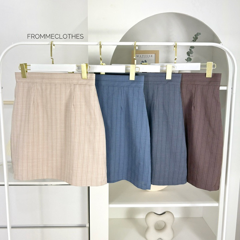 กระโปรงทรงเอผ้าลายริ้วXS-5XL