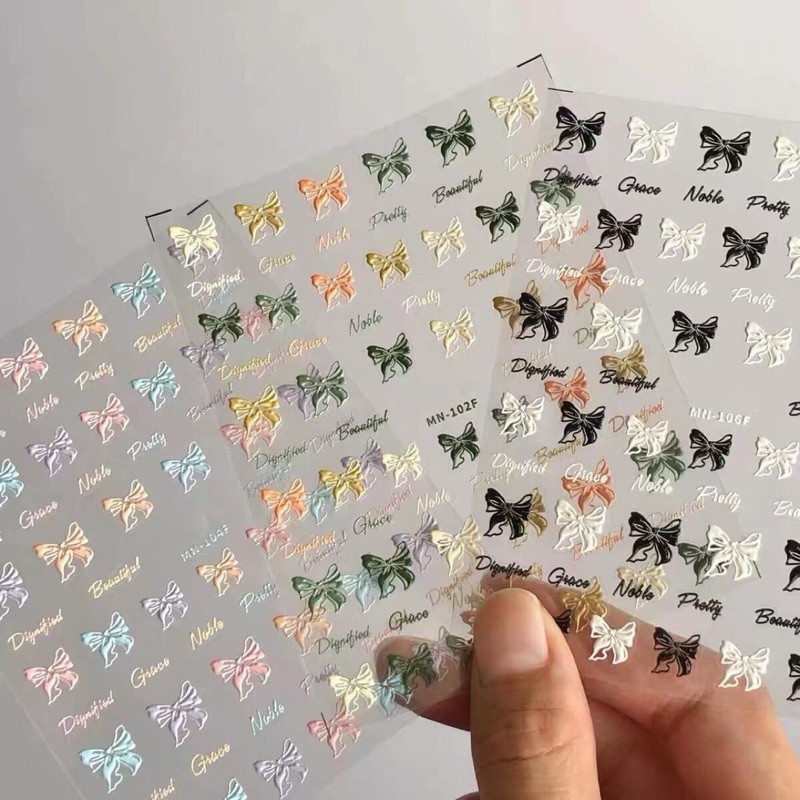 สติกเกอร์ติดเล็บ ตกแต่งเล็บ รูปโบว์ใหญ่หรูหรา แผ่นละ 9 บาท