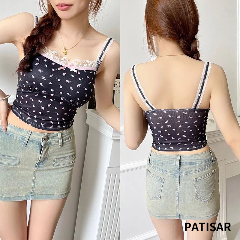 เสื้อสายเดี่ยว ขอบลูกไม้ ลายดอก มีฟองน้ำในตัว PR - รูปที่ 4