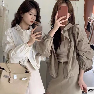 แจ็คเก็ตสีทึบสั้นผู้หญิงแจ็คเก็ตลำลองบางระดับไฮเอนด์แจ็คเก็ตกลางแจ้ง Drawstring อเนกประสงค์ YES