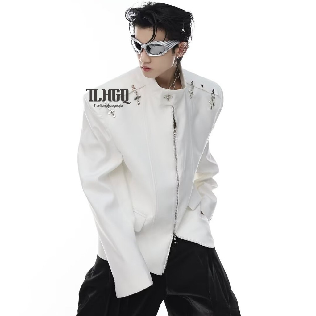 TLHGQ ซีจีเอฟ อเมริกันไฮสตรีทไหล่เบาะสูทโลหะเครื่องบินหัวเข็มขัดออกแบบแจ็คเก็ต