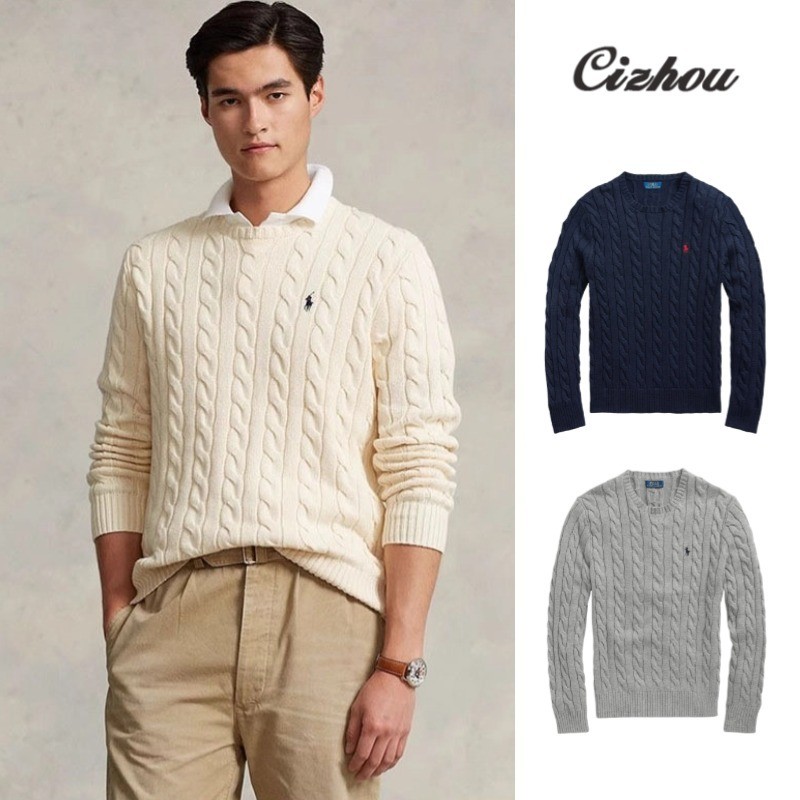 Cizhou เสื้อไหมพรมคอกลมปักลายโลโก้โพนี่