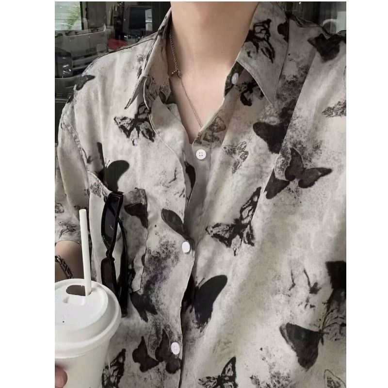 SEACHENIC เสื้อเชิ้ตพิมพ์ลายผีเสื้อทนต่อริ้วรอยอินเทรนด์สําหรับผู้ใหญ่วัยหนุ่มสาว-เหมาะสําหรับสวมใส่ในชีวิตประจําวัน — صورة 3