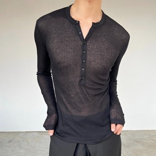 เสื้อยืดตาข่ายซีทรูผู้ชายเสื้อโค้ทแมตช์เซ็กซี่