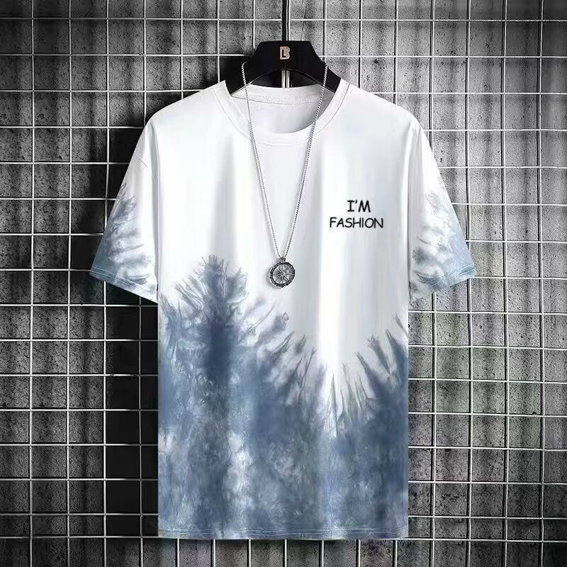 สบายปกติพอดีเสื้อยืดผู้ชายที่มีการออกแบบมัดย้อมและคอกลมที่ไม่เหมือนใคร-เหมาะกับชุดลําลอง