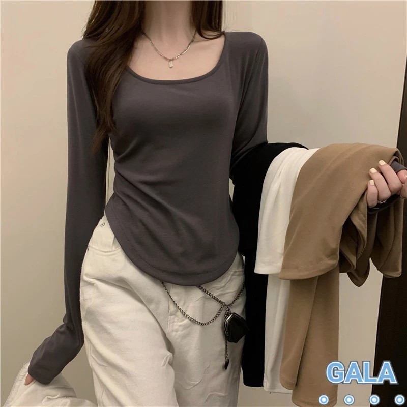เสื้อยืดแขนยาวผู้หญิงฤดูใบไม้ร่วงฤดูหนาวที่ผิดปกติเพรียวบางนักเรียนเสื้อเชิ้ตสั้น ๆ สั้น ๆ