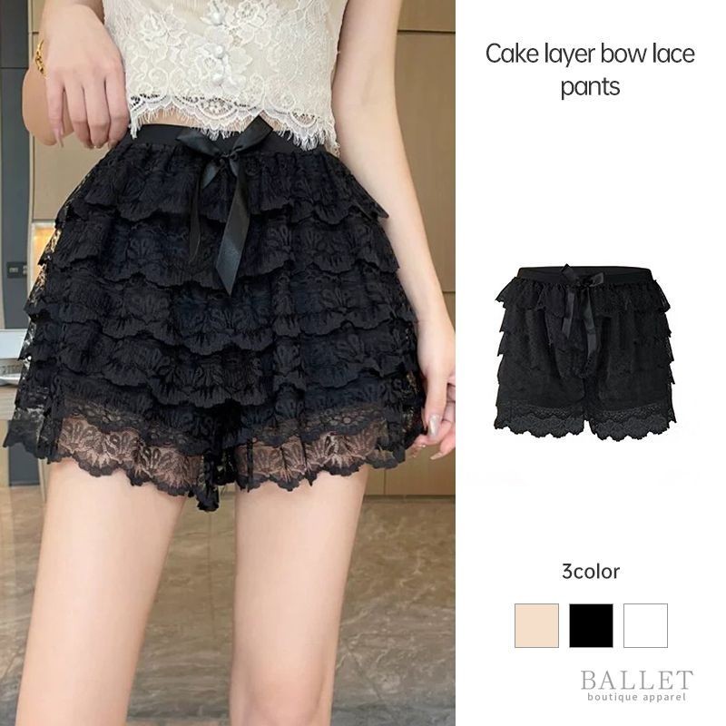 เค้กชั้นโบว์ลูกไม้กางเกงขาสั้นหลวมบางสามจุดกางเกงขาสั้น Bottoming กางเกงความปลอดภัยผู้หญิง BB