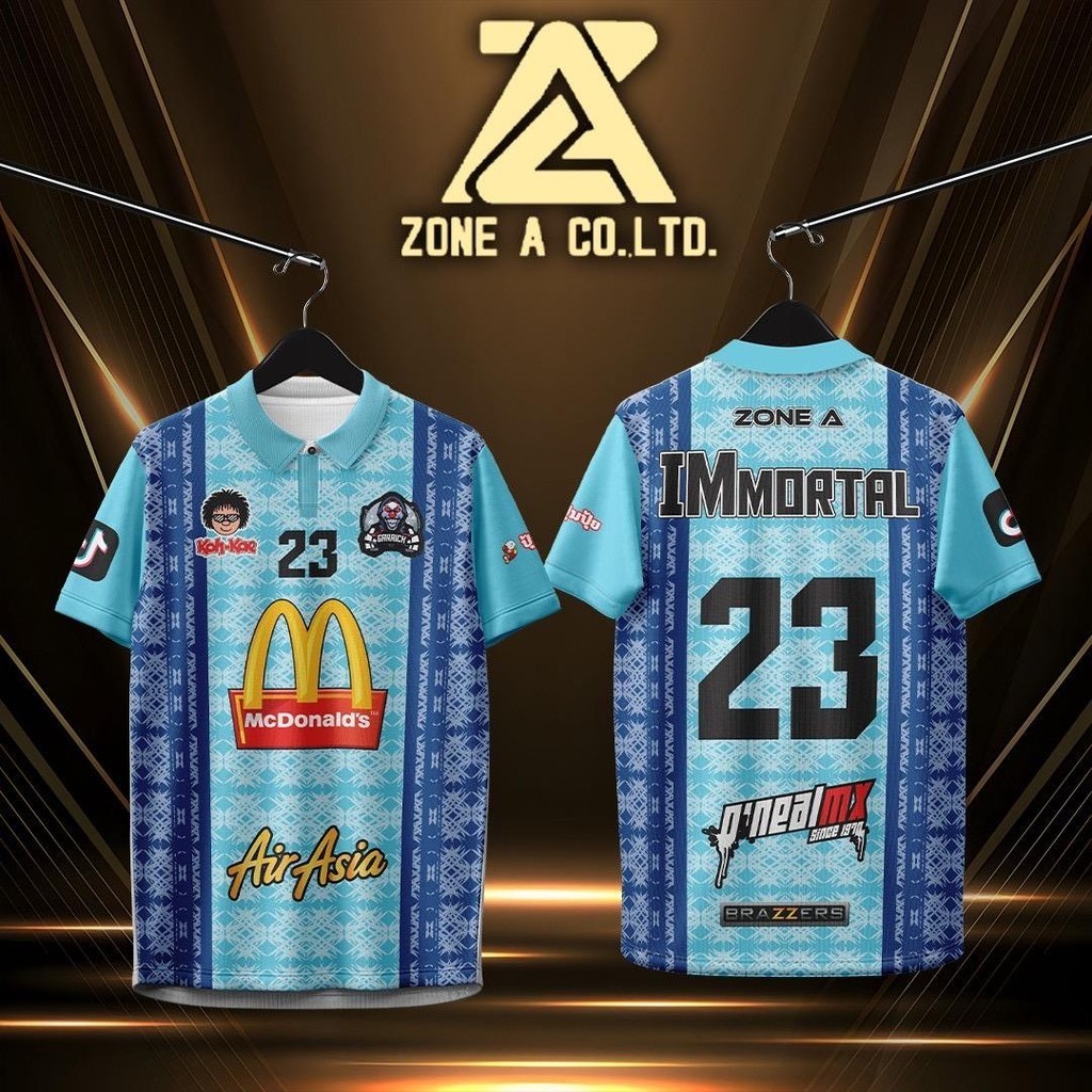 เสื้อกีฬาพิมพ์ลาย Zone A รุ่น อมตะ IMMORTAL เสื้อบอลพิมพ์ลาย เบอร์ 23  คอปกผ้าไมโคร ใส่สบายระบายอากา