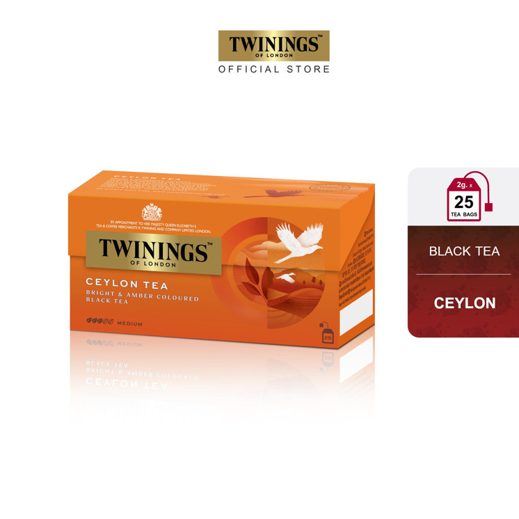 ทไวนิงส์ ชาสีอำพันสว่าง ไฟน์เนส ซีลอน ชนิดซอง 2 กรัม แพ็ค 25 ซอง Twinings Finest Ceylon Tea 2 g. Pack 25 Tea Bags ชาดำ