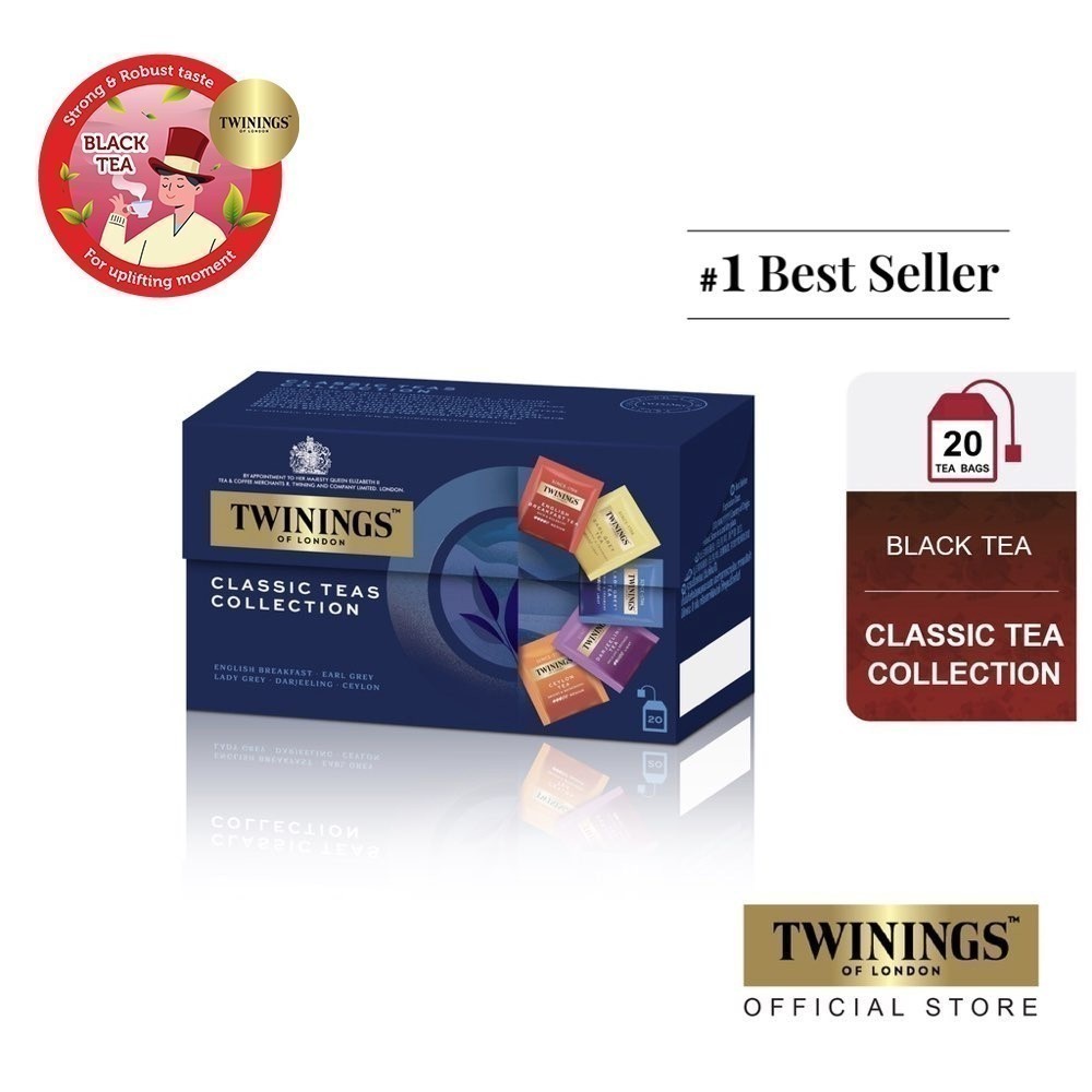 ทไวนิงส์ คลาสสิก ที คอลเลคชั่น ชนิดซอง 2 กรัม แพ็ค20 ซอง Twinings Classic Tea Collection 2g. Pack 20 Tea Bags ชา ชาเขียว
