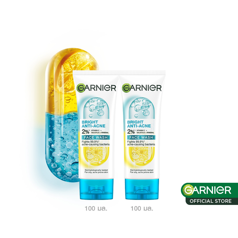 การ์นิเย่ ไบรท์ คอมพลีท แอนตี้แอคเน่ โฟมล้างหน้าลดสิว 100มล 2 ชิิ้น สำหรับผิวมัน GARNIER ANTI-ACNE FOAM 100ML 2 Pcs (โฟม