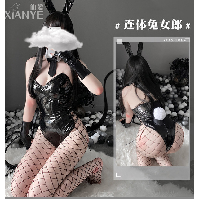 (ไม่มีถุงน่อง)สาวไซส์ 📌พร้อมส่งจากไทย📌ชุดคอสเพลย์ ชุดกระต่าย บันนี่เกิร์ลหนังสีดำ#2009