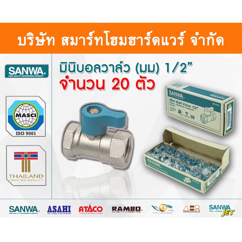 มินิบอลวาล์ว มม.ซันวา SANWA ขนาด 1/2 (4หุน) มินิบอลวาว มินิบอนวาว มินิบอลวาวล์ ซันวา ทองเหลือง