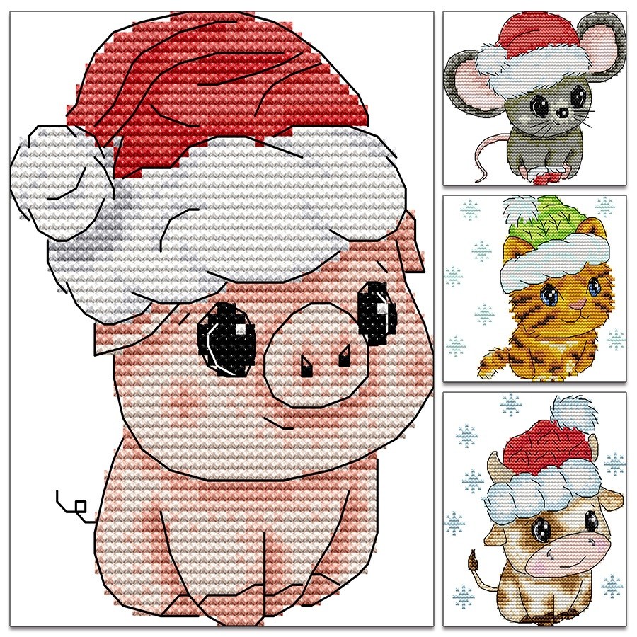 ปักครอสติส ครอสติสแบบปัก สัตว์ ง่าย 14/11CT ผ้าพิมพ์ลาย