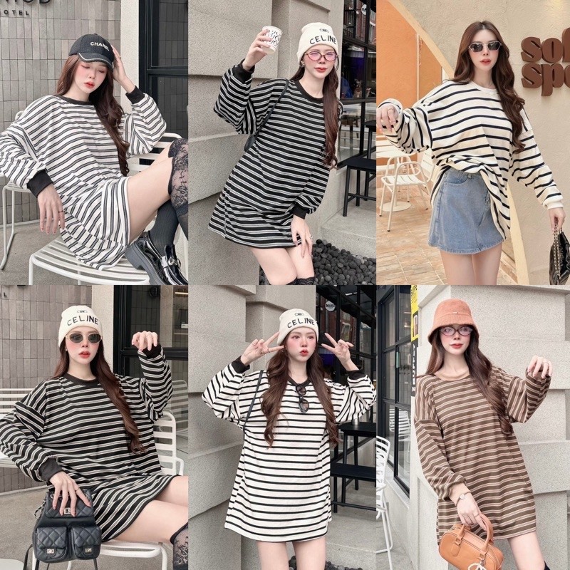 Teera พร้อมส่ง เสื้อแขนยาวผ้าร่องลายริ้ว ผ้าไม่หนา ใส่สบาย แบบ พส.จีน ลุคน่ารัก ทรงโอเวอร์ไซต์ sheeny