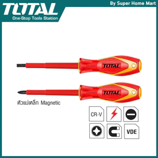 Total ไขควงหุ้มฉนวน ปากแบน + ไขควงหุ้มฉนวน ปากแฉก PZ2 ขนาด 4 นิ้ว (VDE Screwdriver) ( THTIS4100 + THTISPZ2100 )
