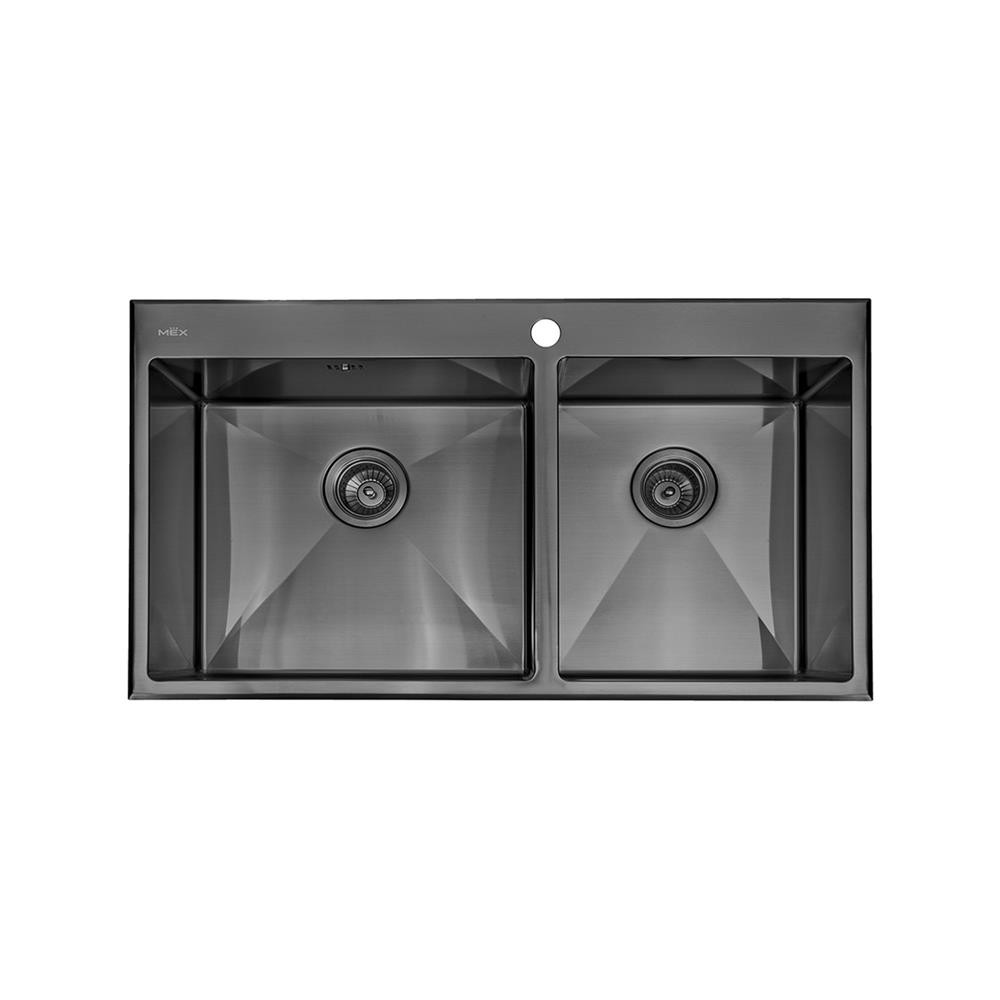 HomePro ซิงค์ฝังสแควร์ 2 หลุม  SC872GM สีเทาดำ แบรนด์ MEX