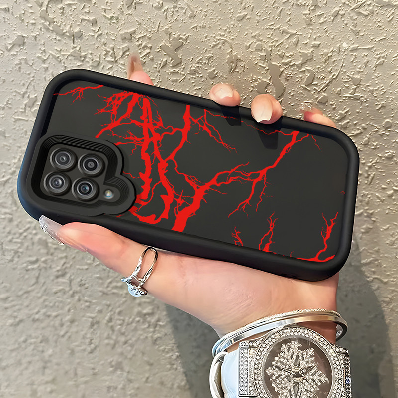 เคสสำหรับ Samsung Galaxy A12 4G A12 5G F12 M12 เคสนิ่มซิลิโคนฝาครอบป้องกันเคสทนกระแทกโทรศัพท์สายฟ้าสีแดง