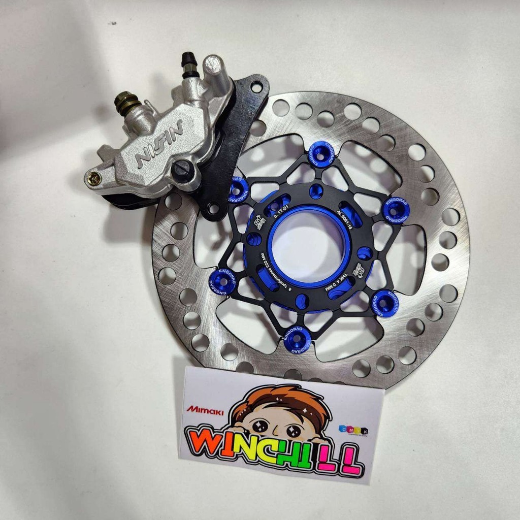 ปั๊มโลโก้นูน สีเงิน SONIC + จานดำหมุดน้ำเงิน CNC + สเปเซอร์5ออก4 สีน้ำเงิน DASH / LS / NOVA / SONIC ***ชุด3ชิ้น***