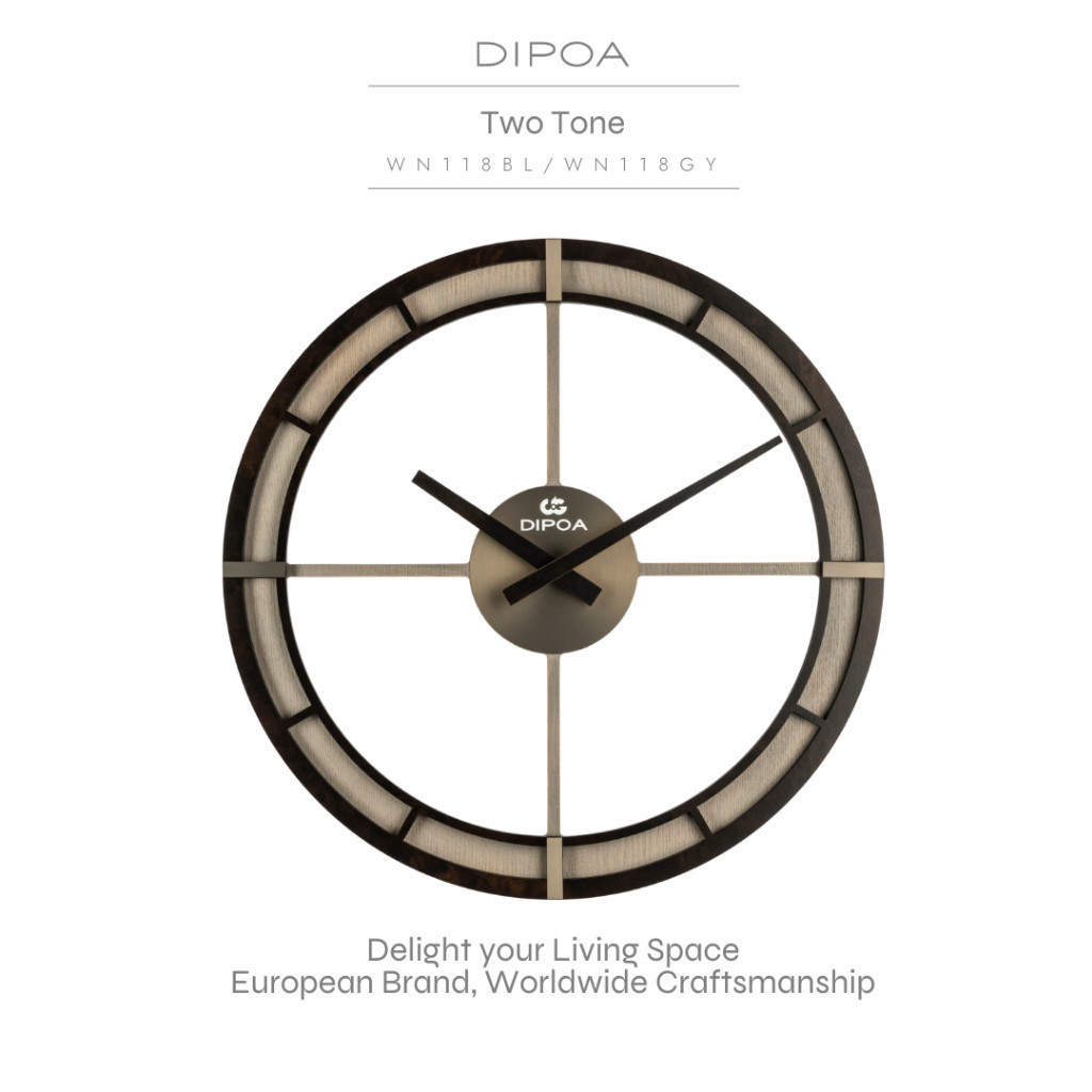DIPOA Two Tone (WN118BL/WN118GY) นาฬิกาแขวนผนังจากไม้ สองสี ดำเบจ เทาเบจ ดีไซน์เรียบหรู มินิมอล