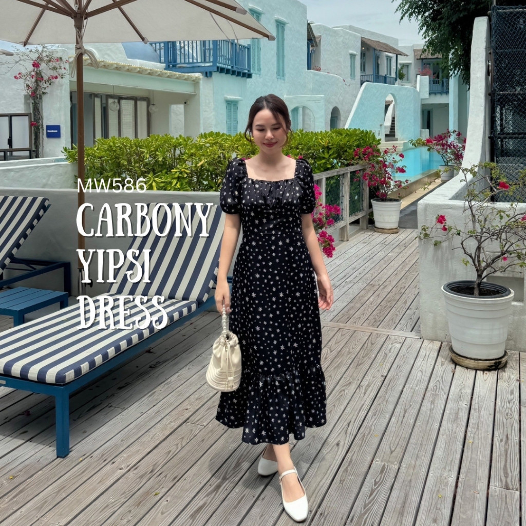 MyWay Brand : Dress - Carbony Yipsi เดรสยาวสีดำลายดอก