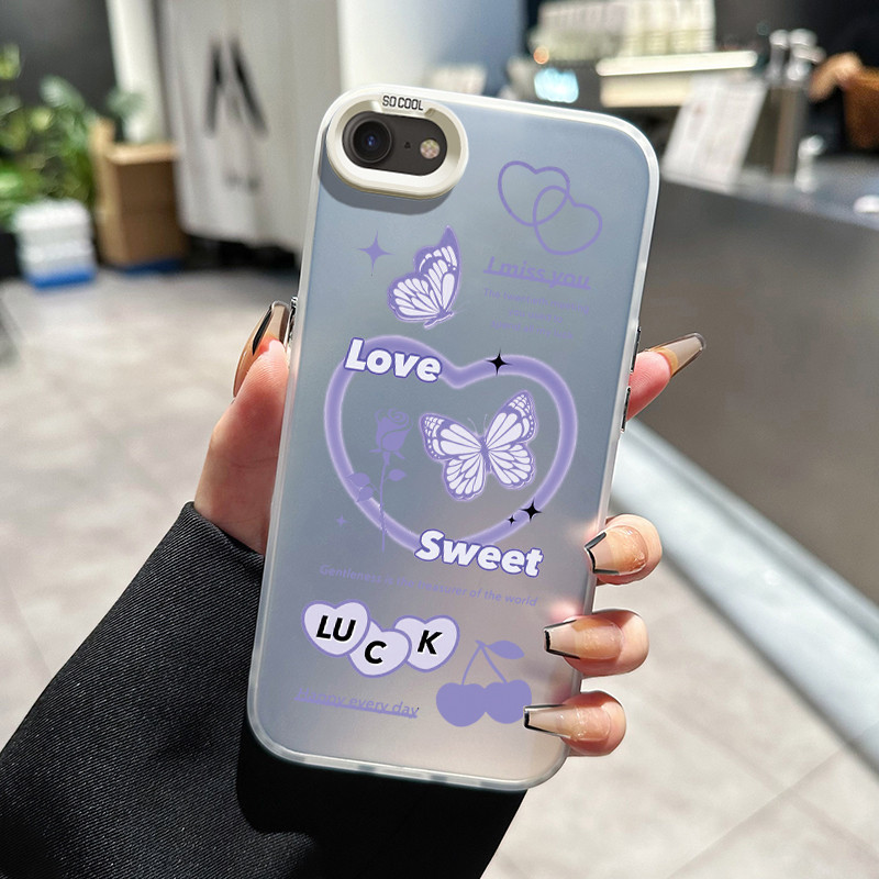 เคสสำหรับ iPhone 6 Plus 6s Plus 7 Plus 8 Plus SE 2020 X Xr Xs Max เคสแข็งโคเวอร์ป้องกันเคสมือถือโปร่งแสงผีเสื้อแฟชั่น