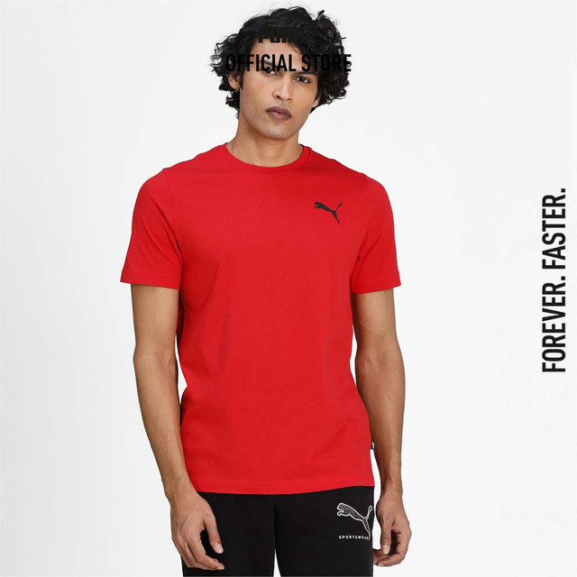 PUMA BASICS - เสื้อยืดคอกลมผู้ชาย Essentials Small Logo Tee สีแดง - 58666847
