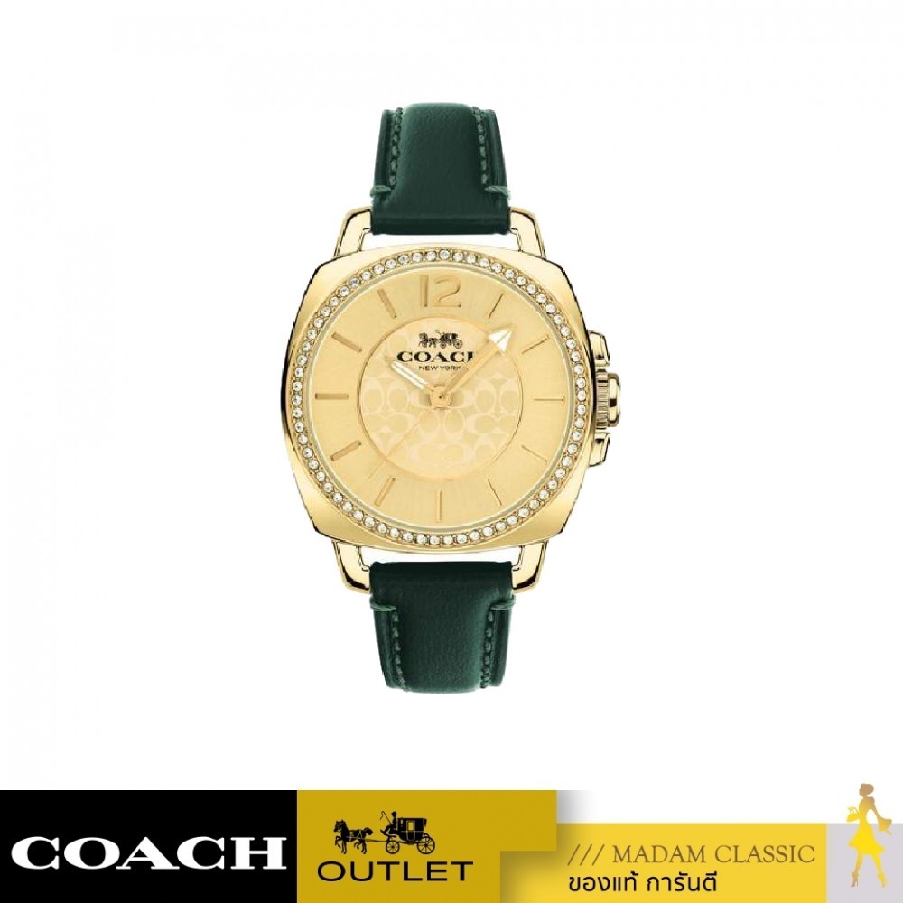 NEW นาฬิกา COACH 14503982 BOYFRIEND GOLD TONE DIAL GREEN LEATHER STRAP WOMEN'S