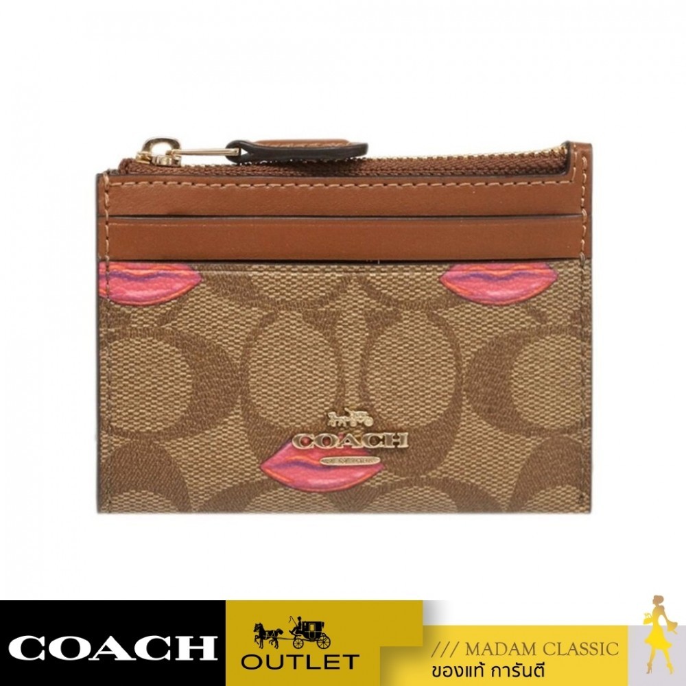 NEW กระเป๋าใส่บัตร COACH C2922 MINI SKINNY ID CASE INSIGNATURE CANVAS WITH LIPS PRINT (IMS5U)