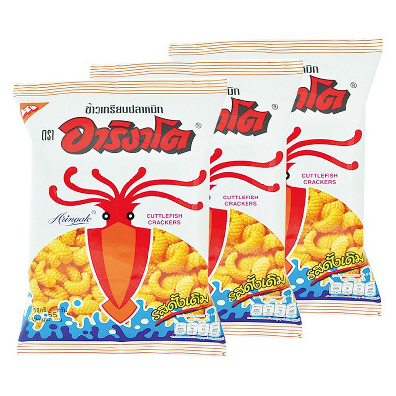 อาริงาโต ข้าวเกรียบปลาหมึก ดั้งเดิม 50 ก. x 3 ARIGATO Cuttlefish Cracker Original 50 g x 3