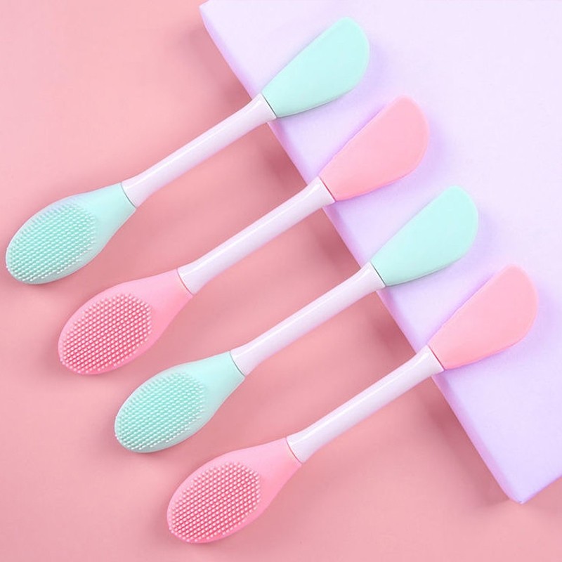 elegantedge Soft Silicone Wash Face Brush Double Heads Dual-use Facial Mask Brush