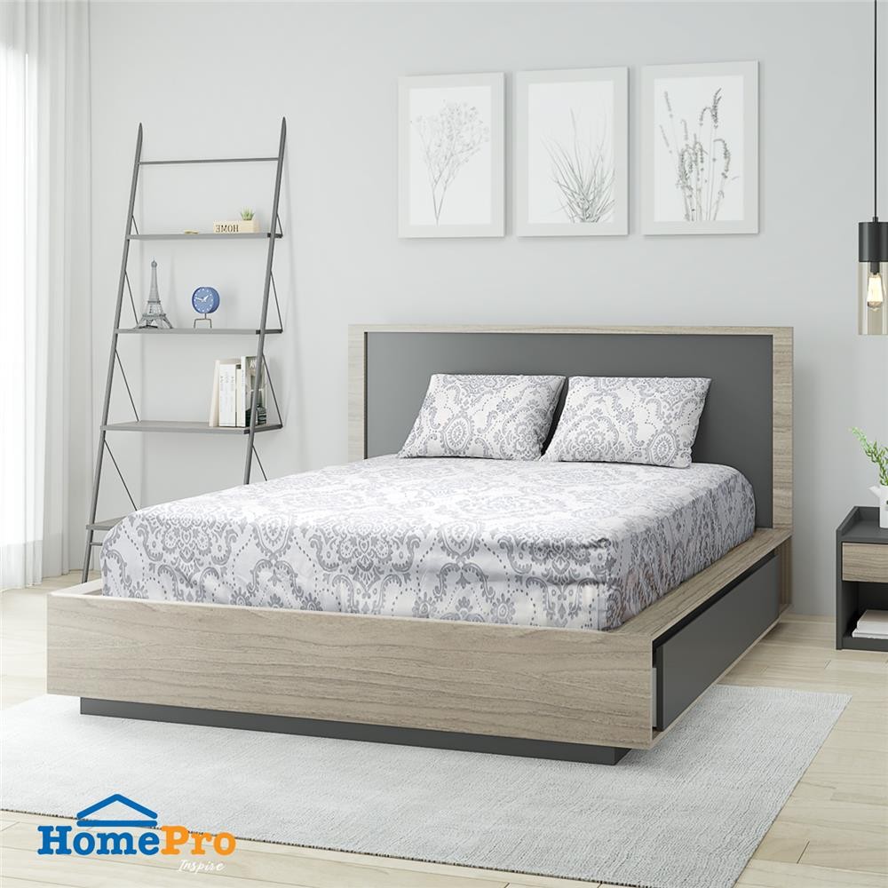ชุดผ้าปูที่นอน 6 ฟุต 3 ชิ้น HOME LIVING STYLE HERA GREY เครื่องนอน ผ้าปูที่นอน BEDSHEET SET 6FT 3PCS