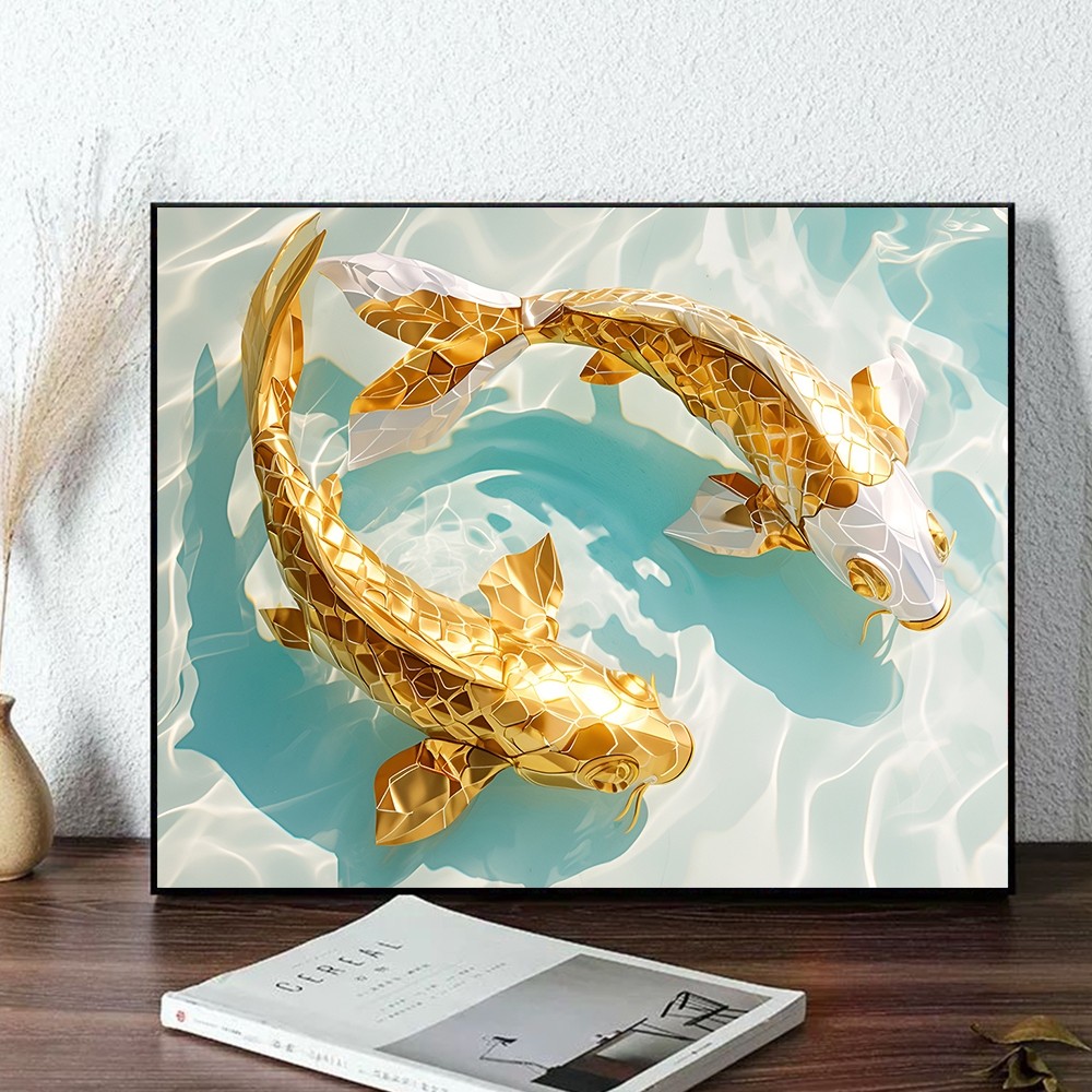 ACANDYL DIY สีตามตัวเลข 30x40 ซม. พร้อมกรอบ, ชุดจิตรกรรมดิจิตอล, น้ํา Ripling และปลา Koi, สีตามตัวเลข, DIY Creative Painting, ของขวัญ, ตกแต่งบ้าน