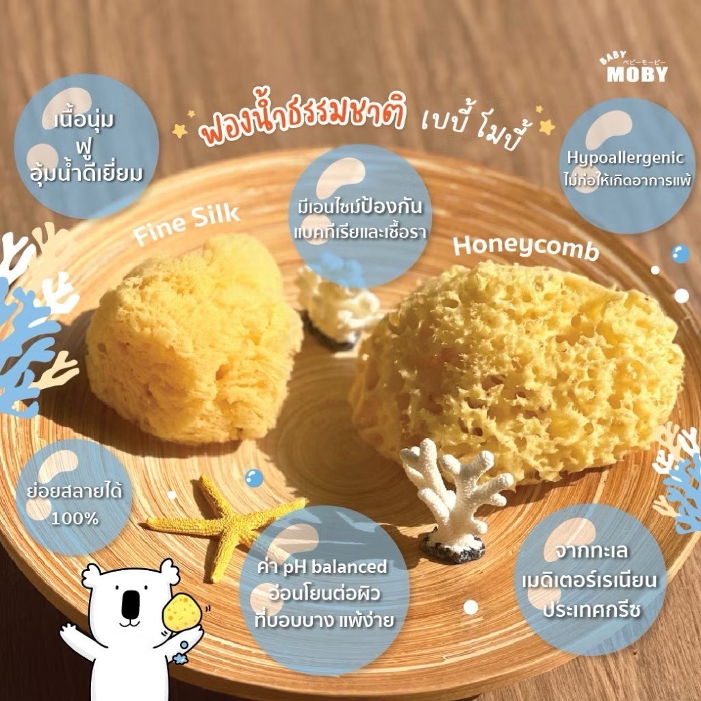 Baby Moby ฟองน้ำ ธรรมชาติ อาบน้ำเด็กทารก Premium Natural Sea Sponge รุ่น Honeycomb/Fine Silk รูปที่ 3