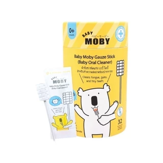 Moby ผ้าก๊อซเช็ดฟัน เช็ดลิ้นเด็ก สเตอไรท์ แบบแท่ง แพคในซองแยก สะอาดมาก หยิบใช้สะดวก 1ชุดมี 32ห่อ(แท่ง) BabyMoby