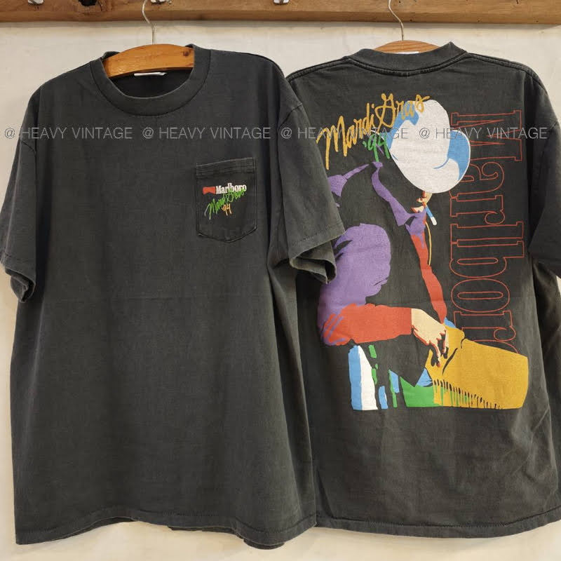 Marlboro Mardi Gras Vintage 1994 pocket bio washed เสื้อวินเทจ คลาสสิค heavy vintage shirt