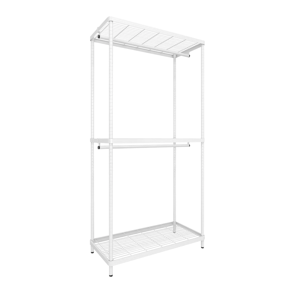 KASSA HOME ราวแขวนตั้งพื้น 2 ชั้น พร้อมชั้นวาง เหล็กพ่น รุ่น LINEAR-LN90-2-6 90x45x180 ซม. สีขาว
