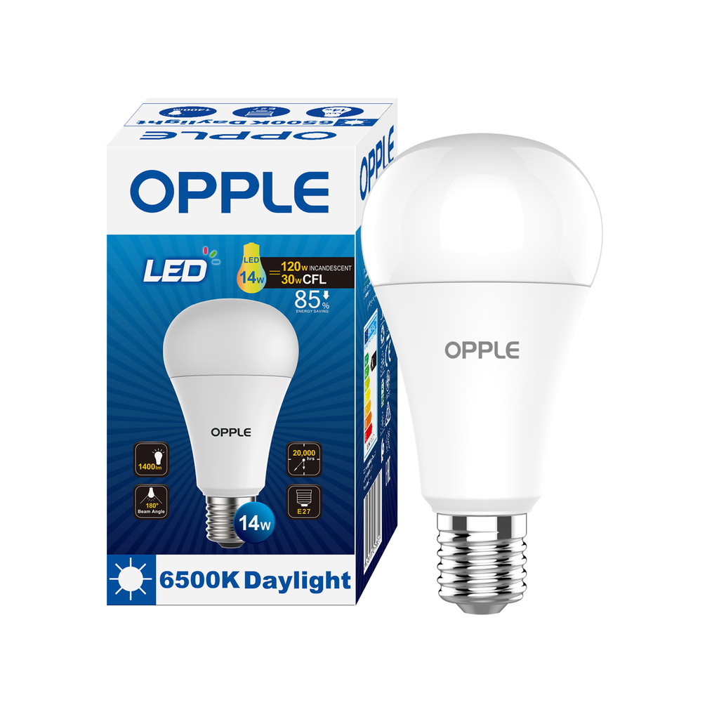 OPPLE หลอดไฟกลม LED E27 14W Daylight รุ่น E1A70-E27-14W-DLCTV7