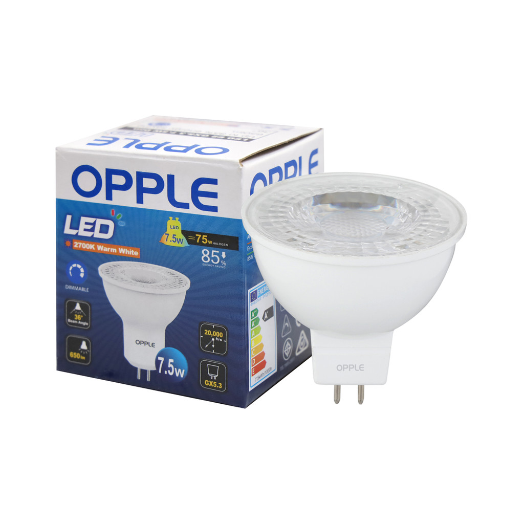 OPPLE หลอดไฟ MR16 LED 7.5W(Dim) Warm White รุ่น E2GX7.5WDim36DWWCT